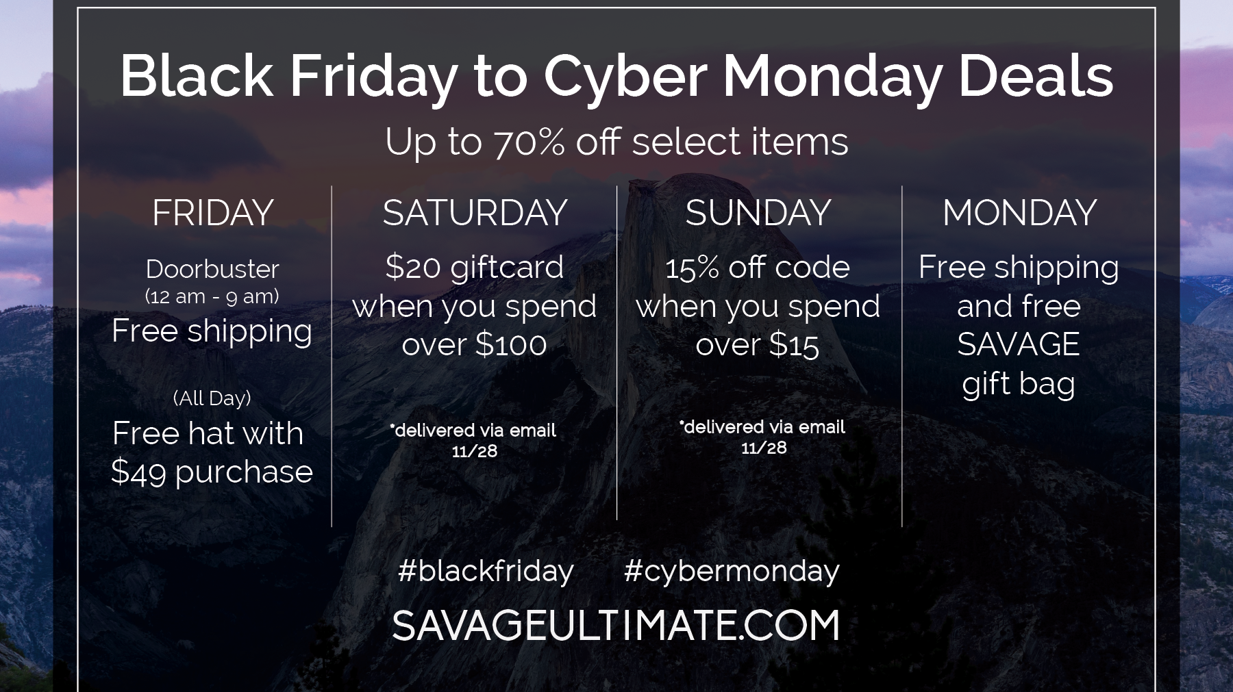 Black Friday to Cyber Monday Sales